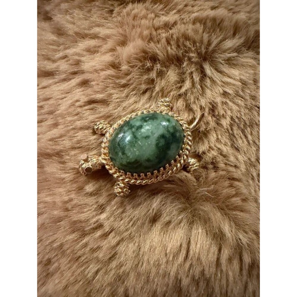 Vintage Winard 12K GF Genuine Jade Turtle Brooch Pin MCM Signed